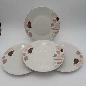Set of 4 Fall Dinner Plates Muted Pink and Brown Tones